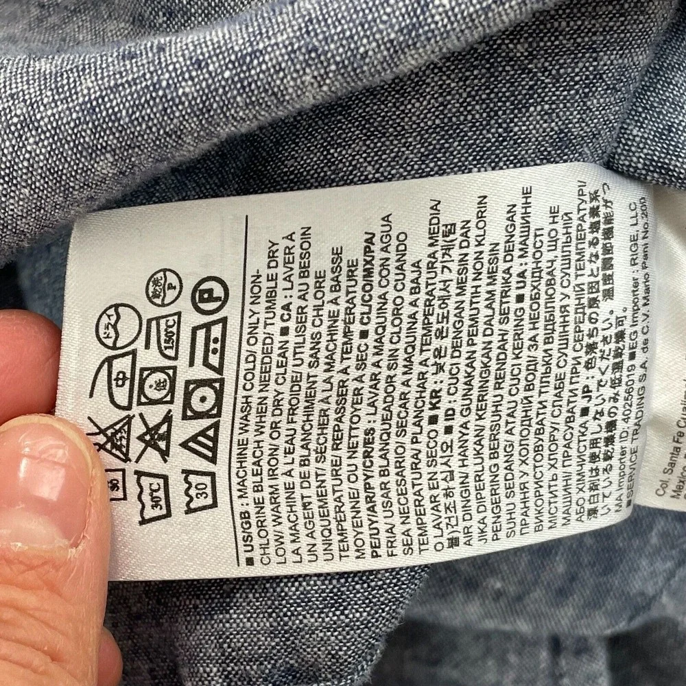 Banana Republic Chambray Shirt Men XL Blue Linen‎ Blend Chambray Short Sleeve